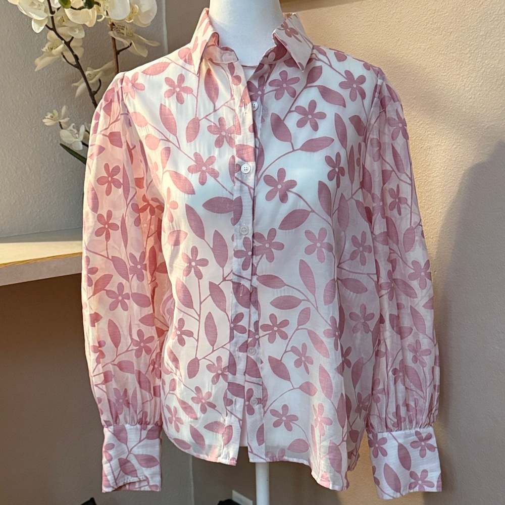 Elegant Pink Floral Button-Down Shirt